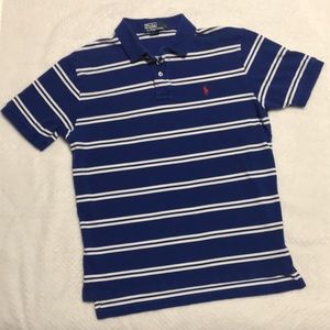 Polo Ralph Lauren Men’s Blue Stripe Short Sleeve Polo Shirt 100% Cotton Sz Large